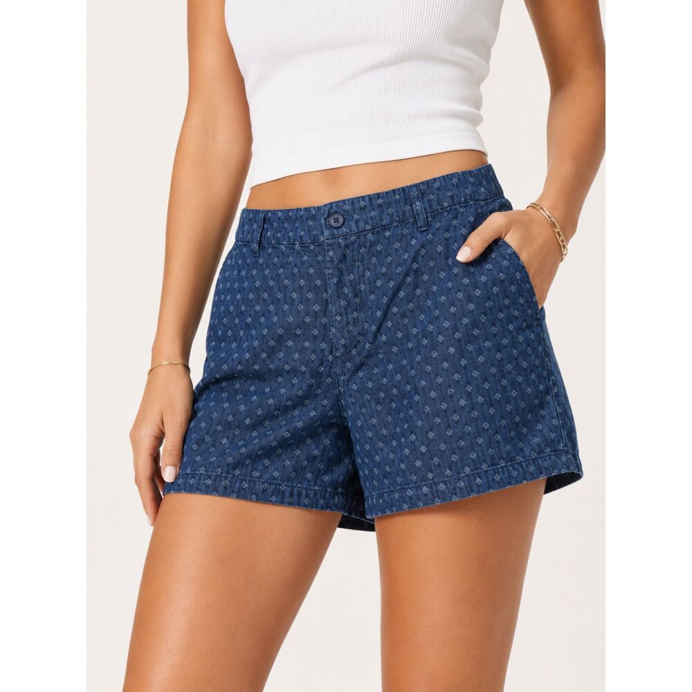 Croft & Barrow Women's Blue Printed Cotton Chino Shorts Size 18 Casual Summer